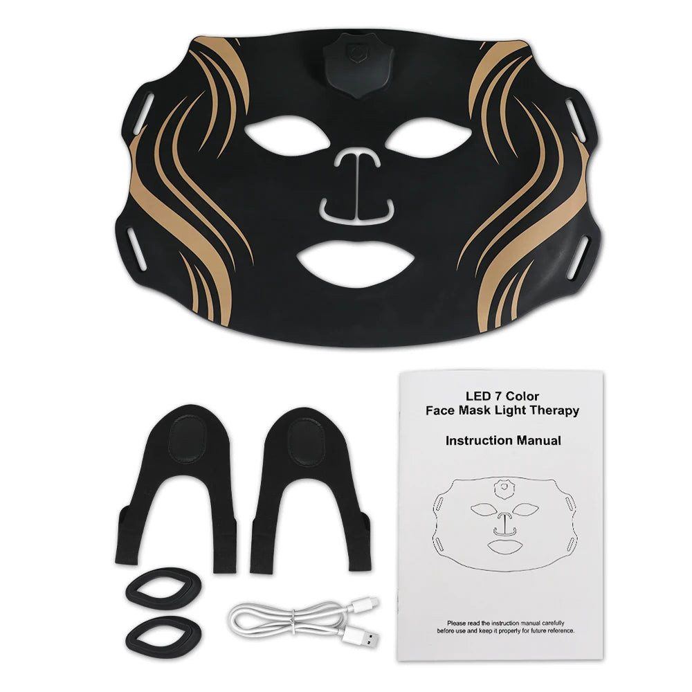 LED 7 Colors Face Mask Silicone Red Light Therapy Anti Aging Wrinkle Acne Pore Oil Control Skin Tighten Whiten Beauty Mask
