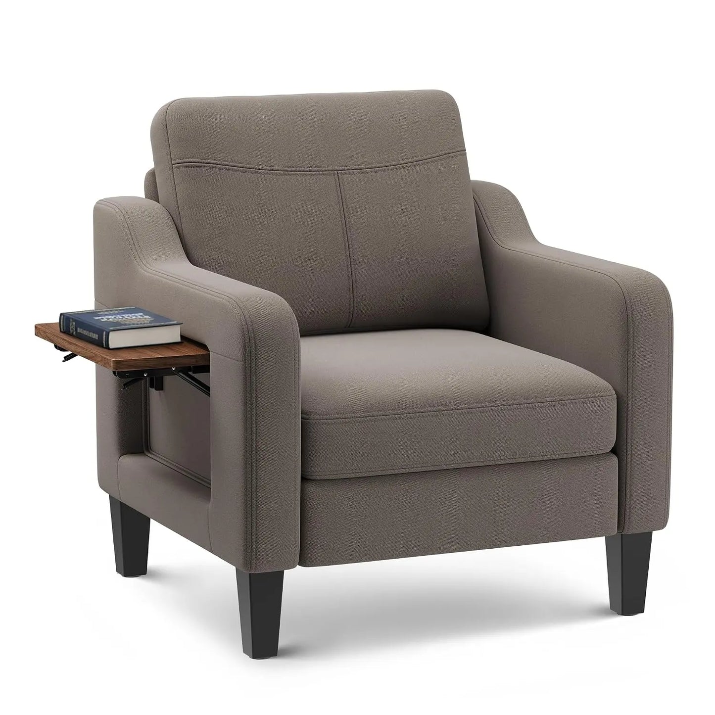 Modern Linen Upholstered Wooden Accent Armchair Foldable Side Table For Living Room, Customized
