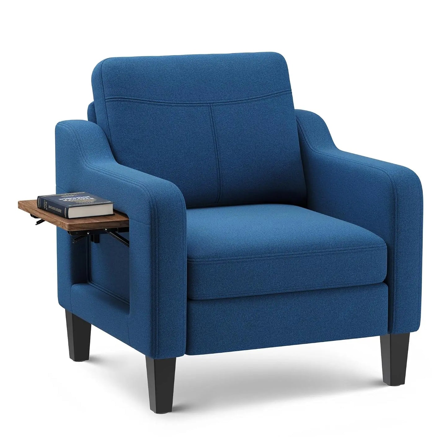 Modern Linen Upholstered Wooden Accent Armchair Foldable Side Table For Living Room, Customized