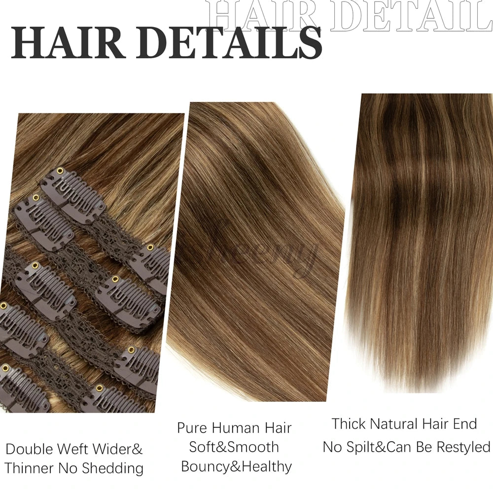 7pcs/set Clip in Human Hair Extensions 12-24 inches 100g-120g Natural Straight Clip-in Full Head Hair Easy to Install at Home