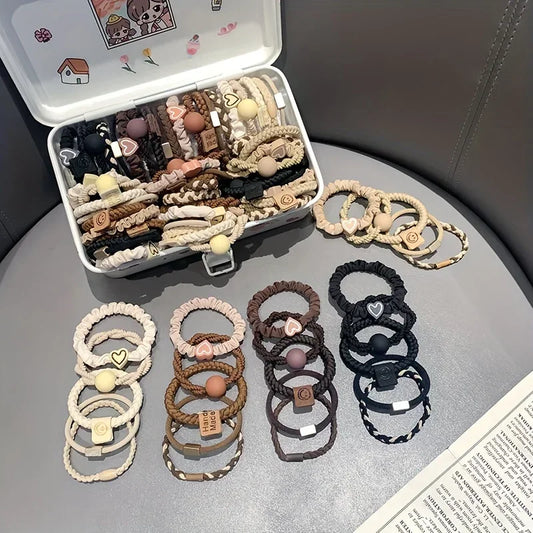 Boho Chic Women's Hair Ties Set - Cute Heart Charm & Bead Elastic Headbands for All Hair Types, for Ponytails and Workouts