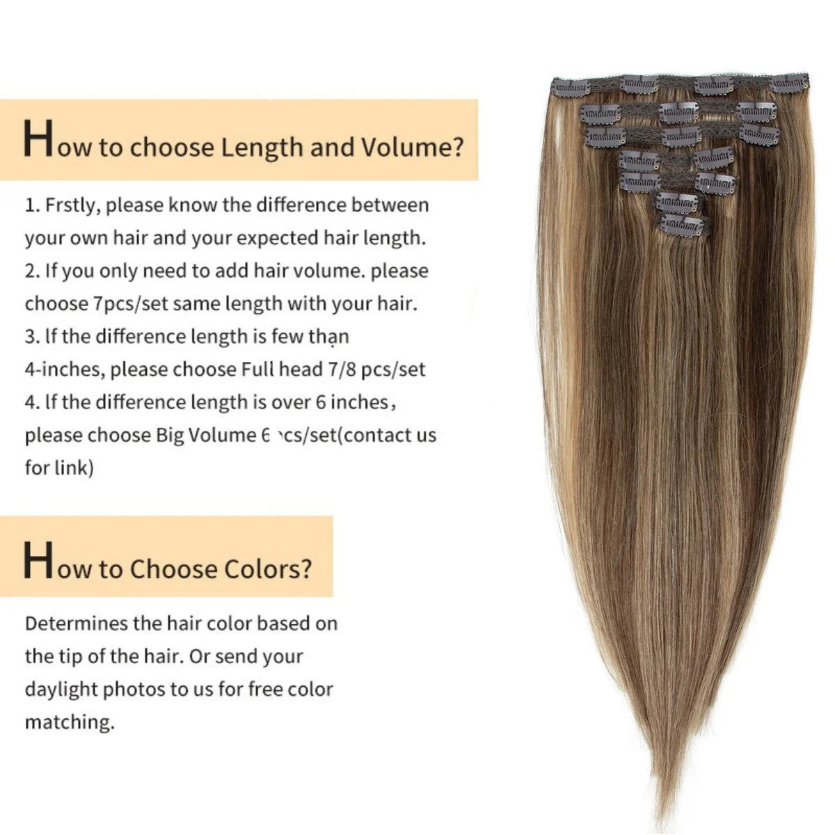 100% Real Remy Human Hair Double Weft 7PCS Clip in Extensions  boostin 12inch-24inch 100G-120G Comfortable for Daily Use Wearing