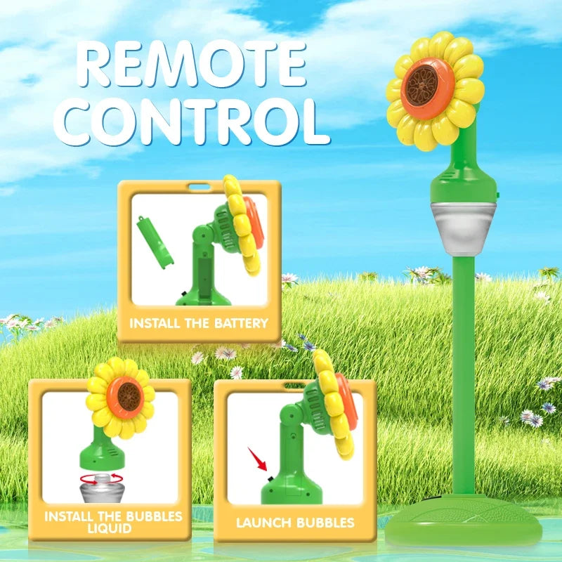  Electric Sunflower Bubbles Machines Remote Controlled  Automatic Sound and Light Soap Bubbles blowing Toy Children's Day Gifts