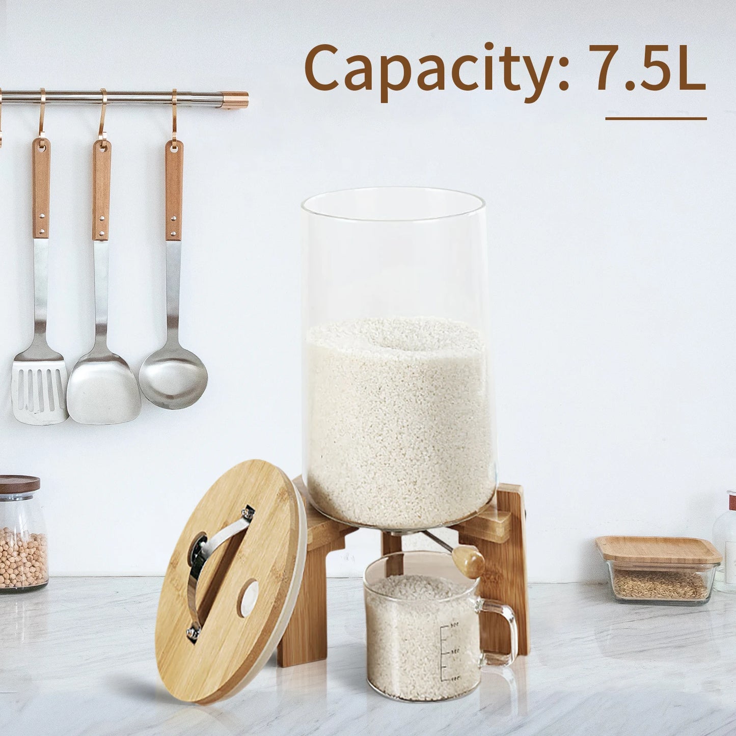 Flour And Cereal Container 5L/7.5L Rice Dispenser Creative Glass Food Storge For Kitchen Organization