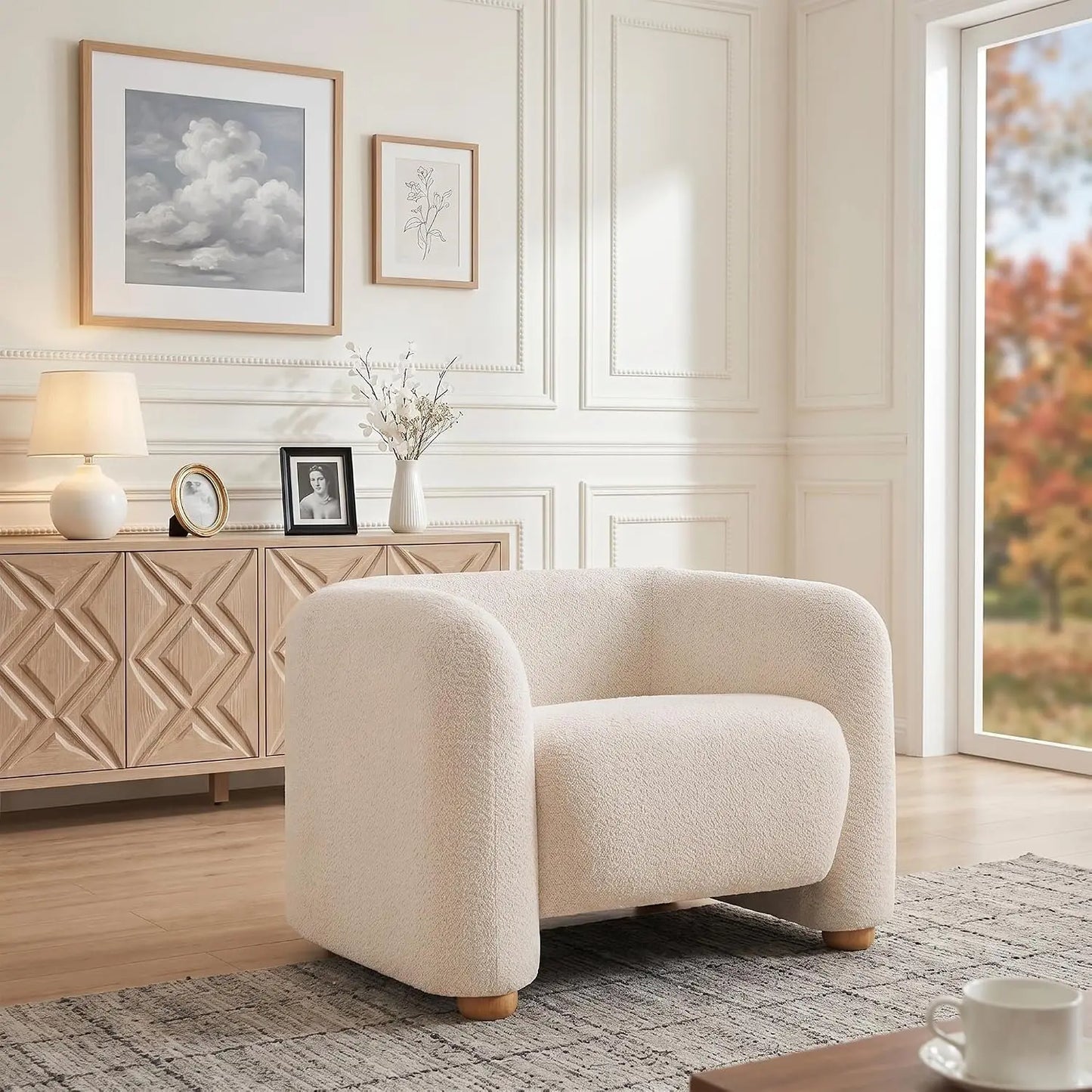 40" Modern Accent Chair Reading Chair Oversized Barrel Chairs for Living Room Bedroom Apartment (1, Khaki), Customized