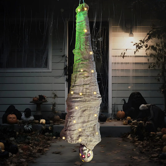 65" Hanging Dead Body Halloween Decoration Cocoon Corpse Animated Hanging Dead Body Prop Indoor Decor Corpses Skeleton Outdoor Decor with Full Body Lights and LED Eyes & Spooky Sound for Yard, Haunted House