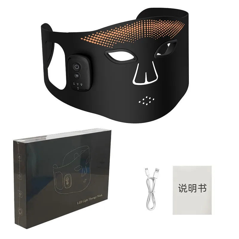 Silicone Red Light Facial Mask,Wireless Rechargeable 336 LED Chips 4‑Mode Type‑C Phototherapy Home Skin Care Beauty Device
