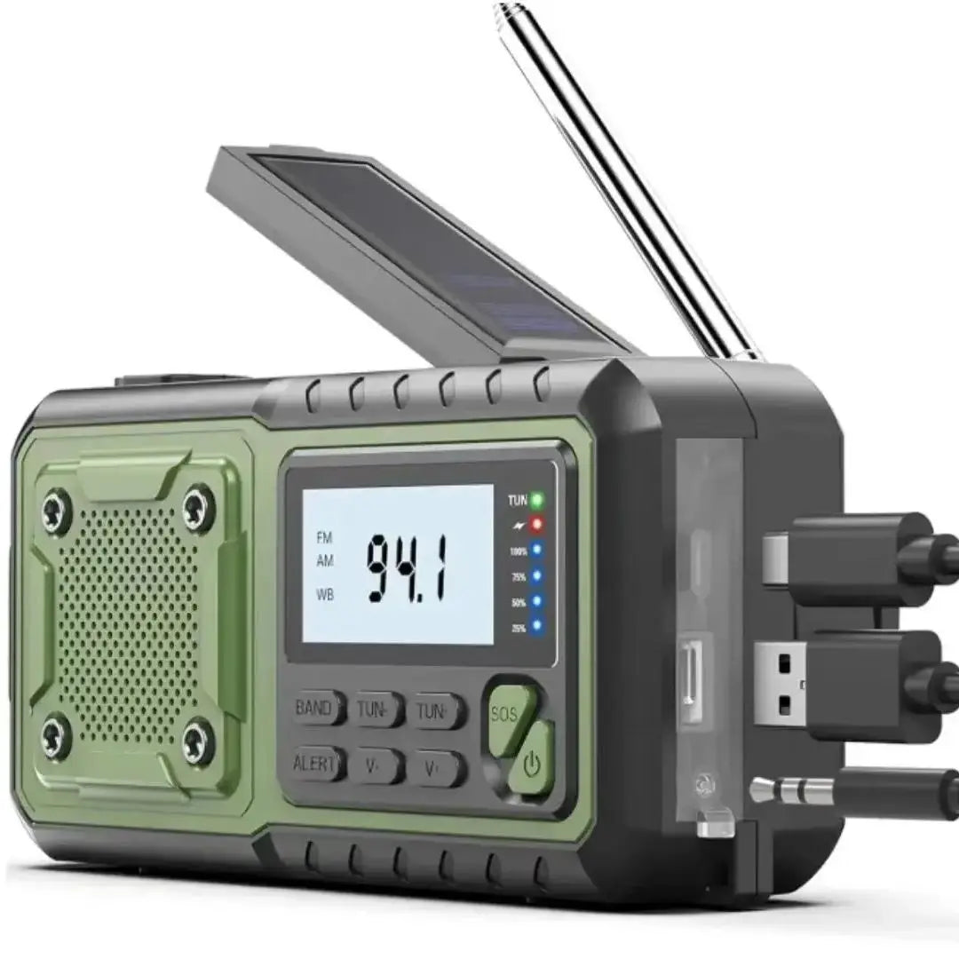 4000mAh Emergency Portable Solar Power Radio with Hand Crank Charging AM/FM Weather Radio LED Flashlight Bank Phone Charger