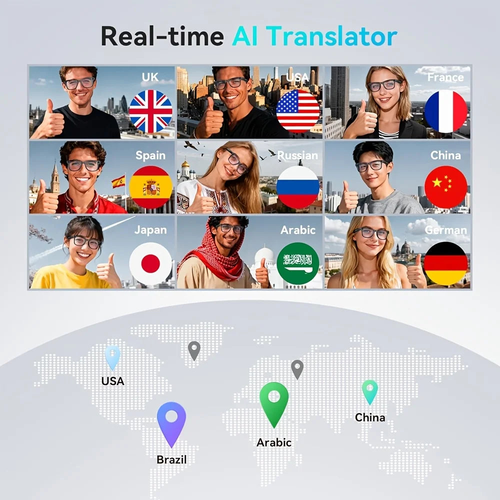 SENBONO 2026 AI Smart Glasses With HD Camera Portable Charger 100+language AI Translation Bluetooth Call Music Player Sunglasses