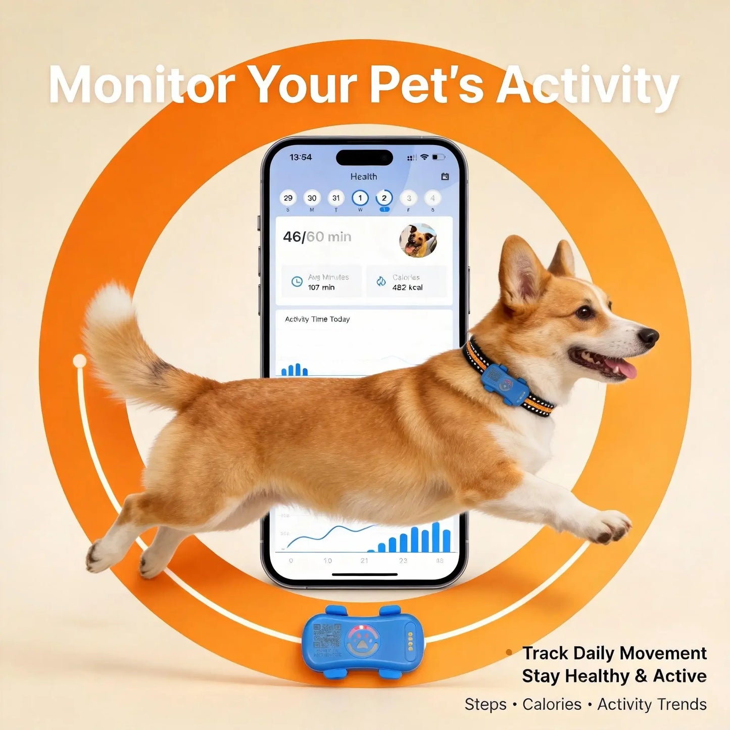 GPS Pet Tracker Plan Required 4G Built-in SIM with Real-Time Tracking, WiFi Home Positioning, IP67 Waterproof for Dogs & Cats