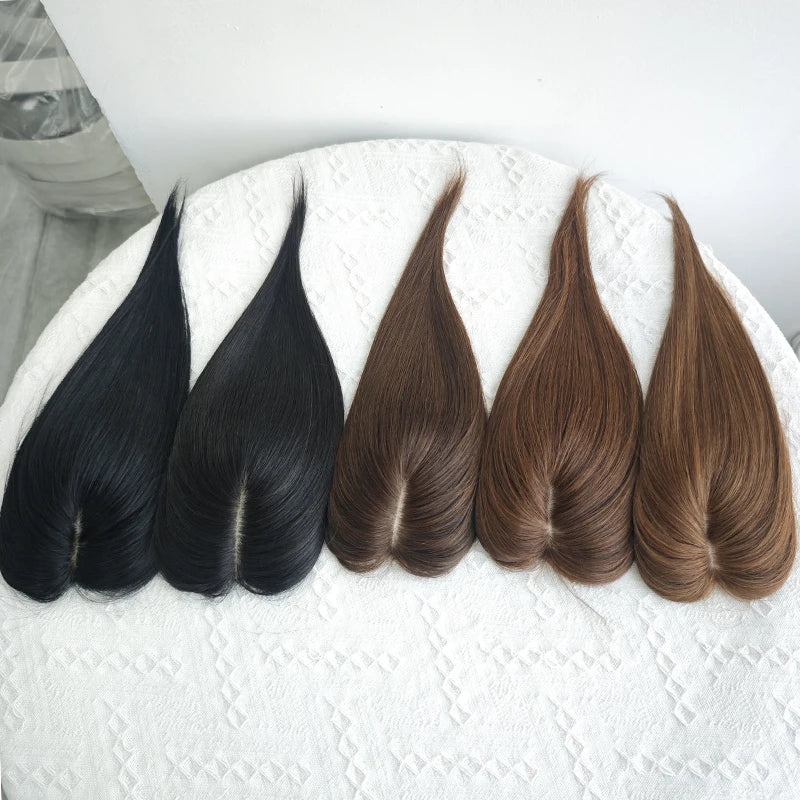 100% Human Hair Toppers with Clips Machine Remy Natural Topper Hair High Quality One Piece Toppers for Women Daily Thin Hair