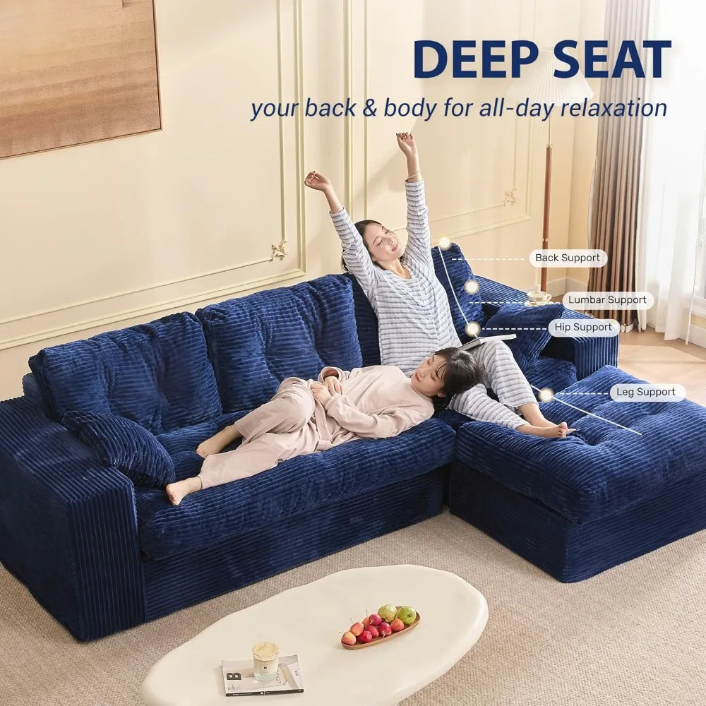 Modular Sectional Sofa, 102” L-Shaped Corduroy Couch with Ottoman, Deep Seat Comfy Sectional for Living Room, Set, Customized