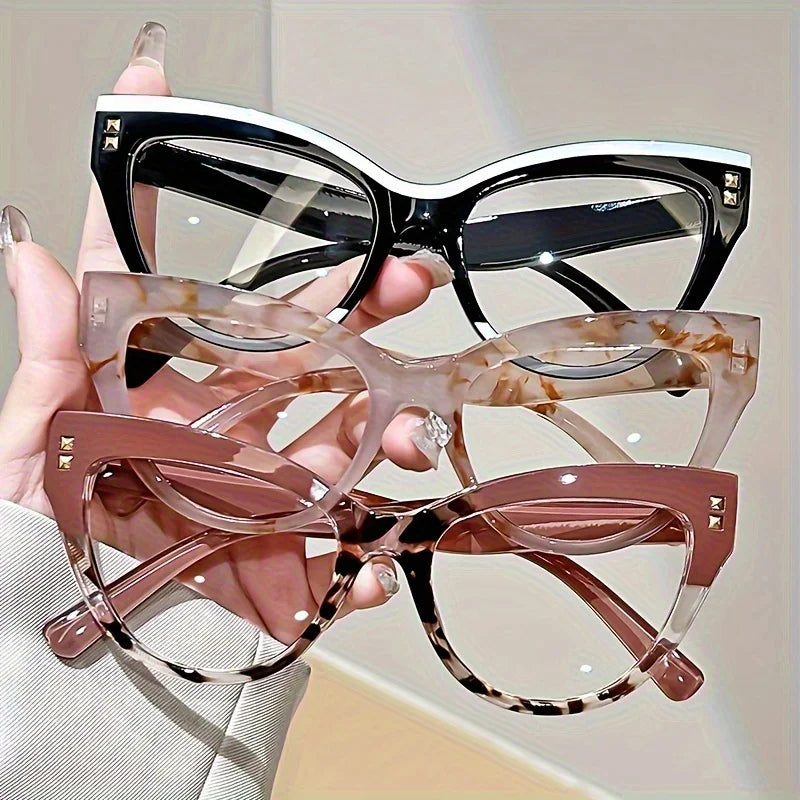 6pcs Elegant Cat-Eye Reading Glasses with Metal Hinge - Minimalist Color Block Design, 1, 0 to 4, 0 Magnification, Fashionable Presbyopia Eye Frame for Women, Halloween and Christmas gifts