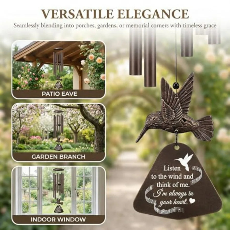 36" Memorial Wind Chimes for Outside, Sympathy Gift for Loss of Loved One, Hummingbird Wind Chime for Mom Dad, Bereavement Reme