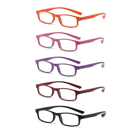 5 Pairs Adult Colorful Square Reading Glasses Comfortable Curved Temple +1.0 To +4.0