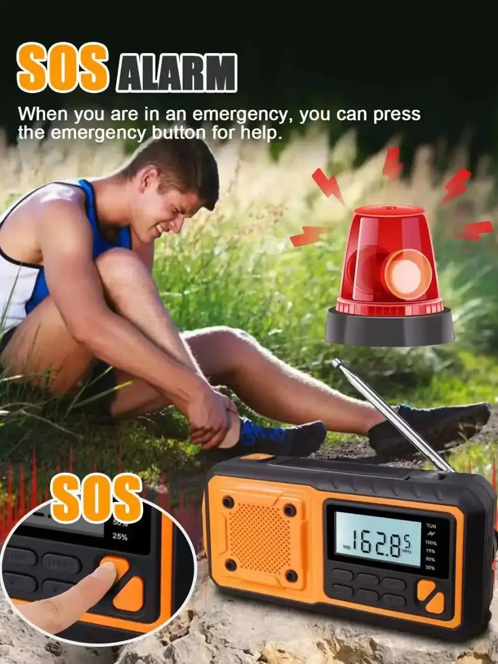 4000mAh Emergency Portable Solar Power Radio with Hand Crank Charging AM/FM Weather Radio LED Flashlight Bank Phone Charger