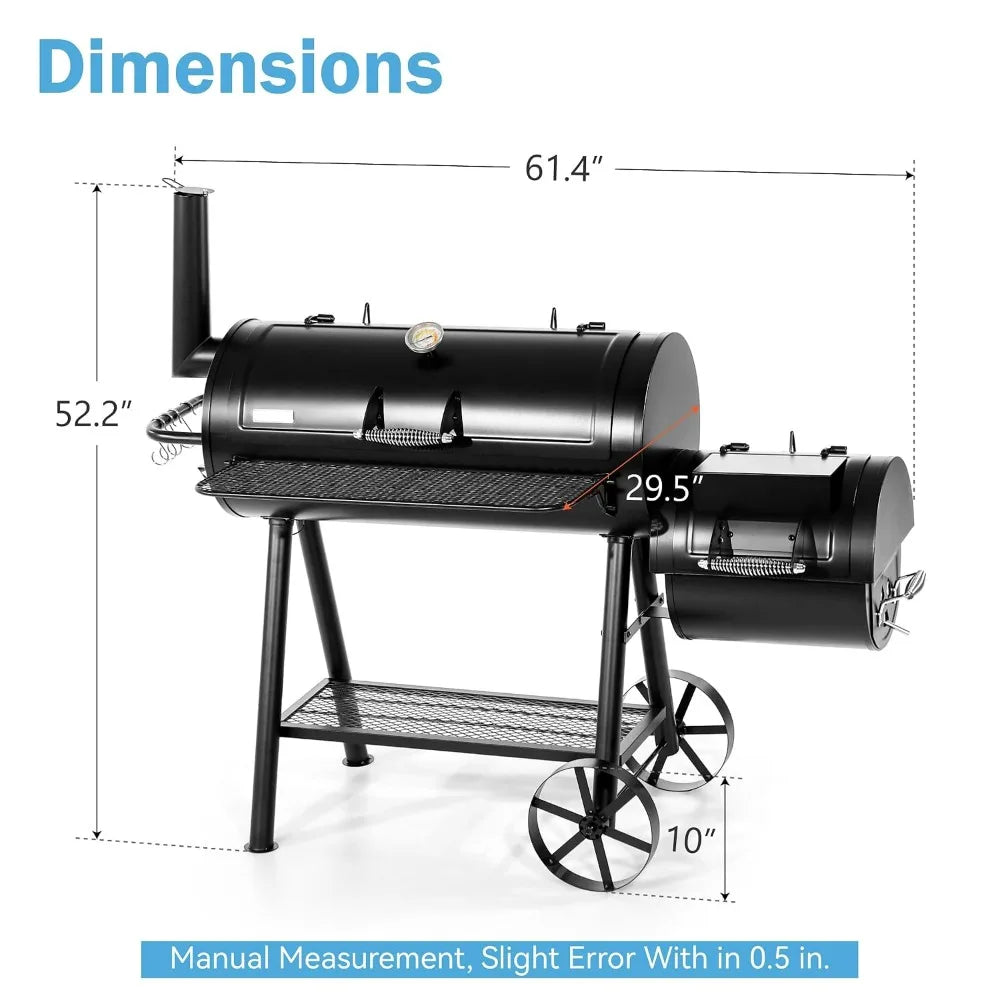 Offset Smoker Charcoal Grills with 37 Inch Cook Chamber, Barrel Smoker and Charcoal Grill Combo, 941 Sq. In. Space, Customized