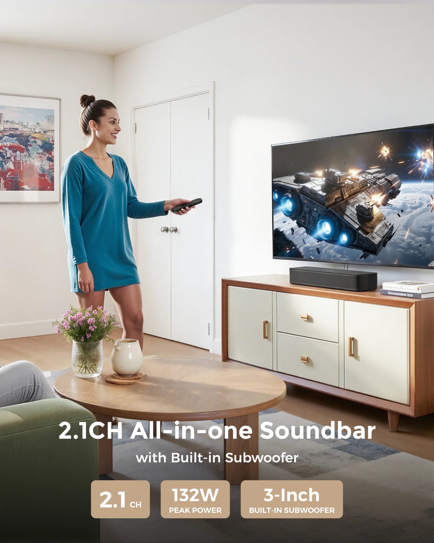ULTIMEA 120W 2.1ch Compact Soundbar for TV, 3-Inch Built-in Subwoofer, Bluetooth 5.3 TV Sound Bar Speakers