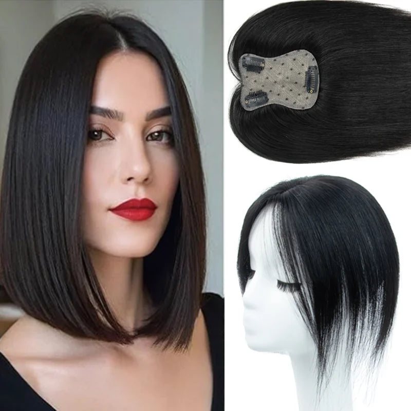 100% Human Hair Toppers with Clips Machine Remy Natural Topper Hair High Quality One Piece Toppers for Women Daily Thin Hair
