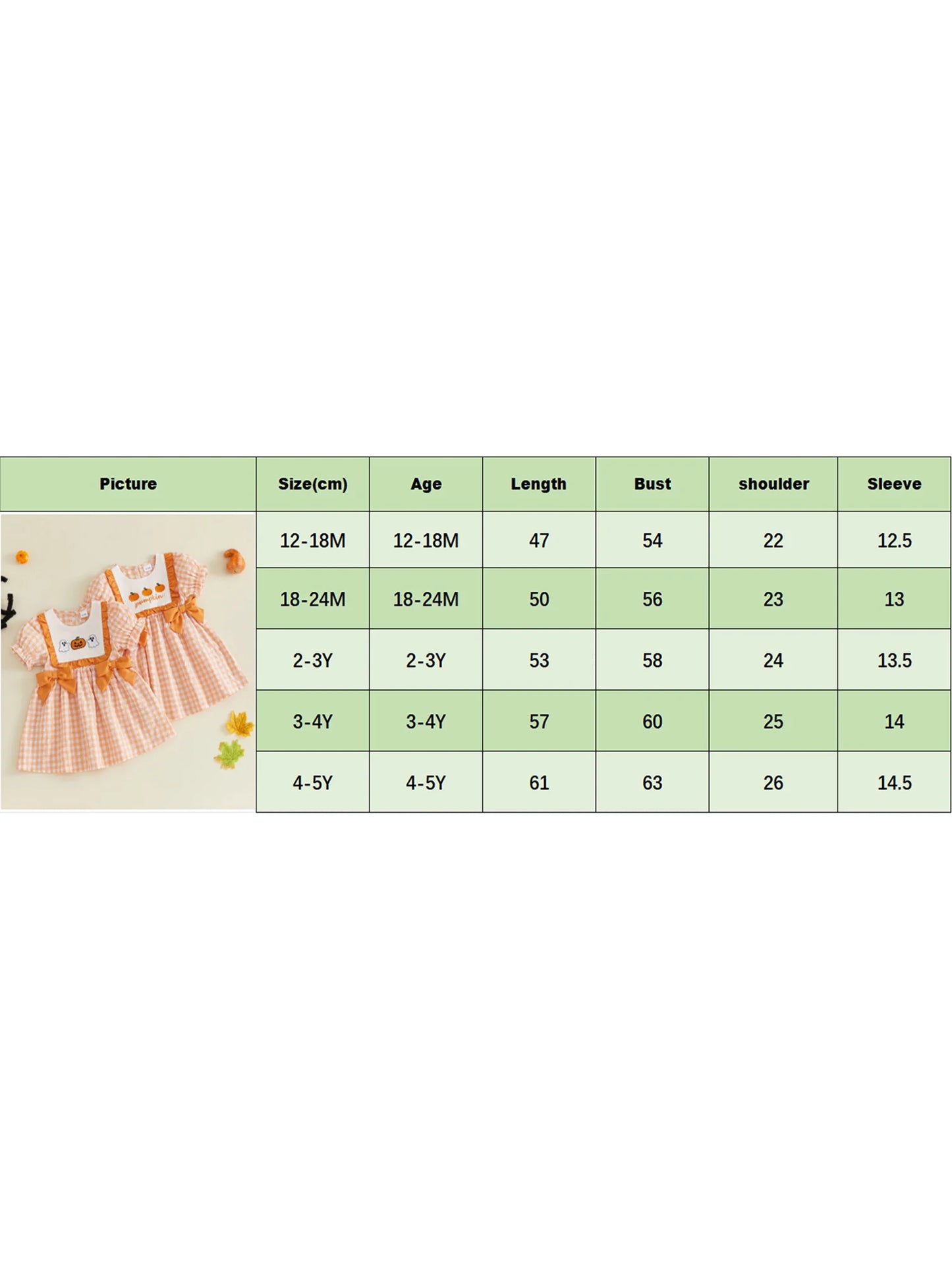 Cute Baby Girl Halloween Costume Puff Sleeve Crew Neck Pumpkin Ghost Embroidery Plaid Dress with A-Line Skirt