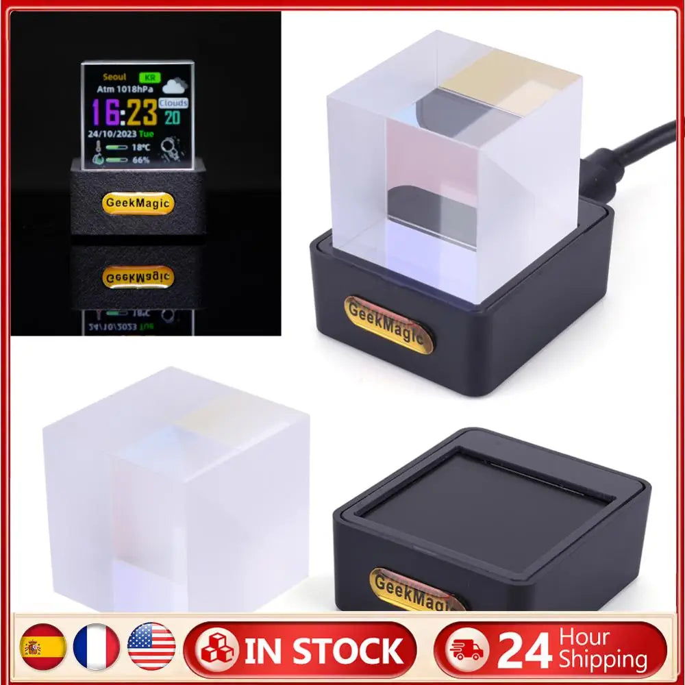 GeekMagic Crystal Cube Photo Display Holographic Desktop Smart Weather Station & Digital Clock with GIF Animations Desktop Decor