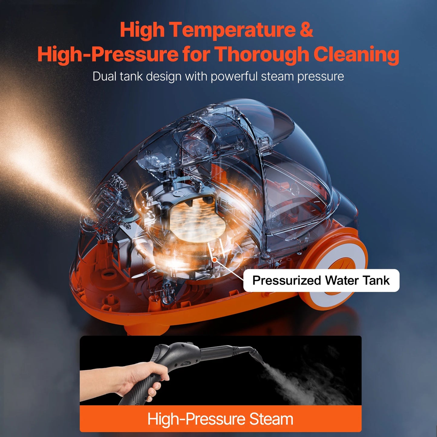 SucceBuy Steam Cleaner Multipurpose Powerful Steamer w/ 84.55oz Tank & Portable Handle for Grout Tile Floors Appliances Home Car