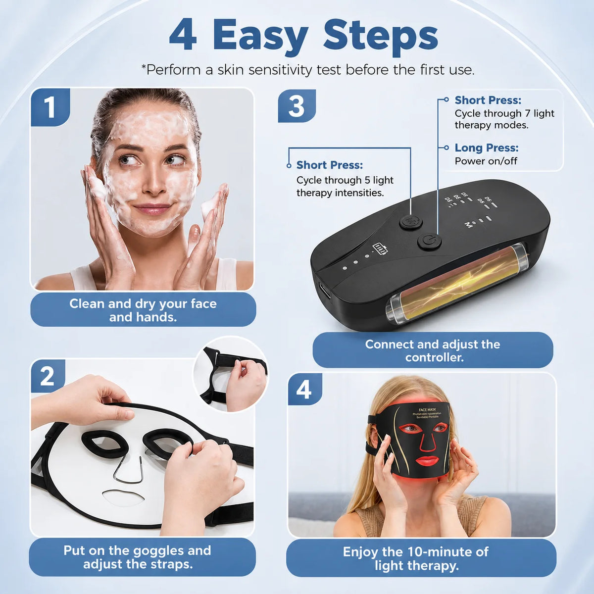 7 Colors LED Light Therapy Mask, Multicolor Phototherapy f for Painless Skin Renewal, Ergonomic Design with Protective Eye Pads, Portable Beauty Device