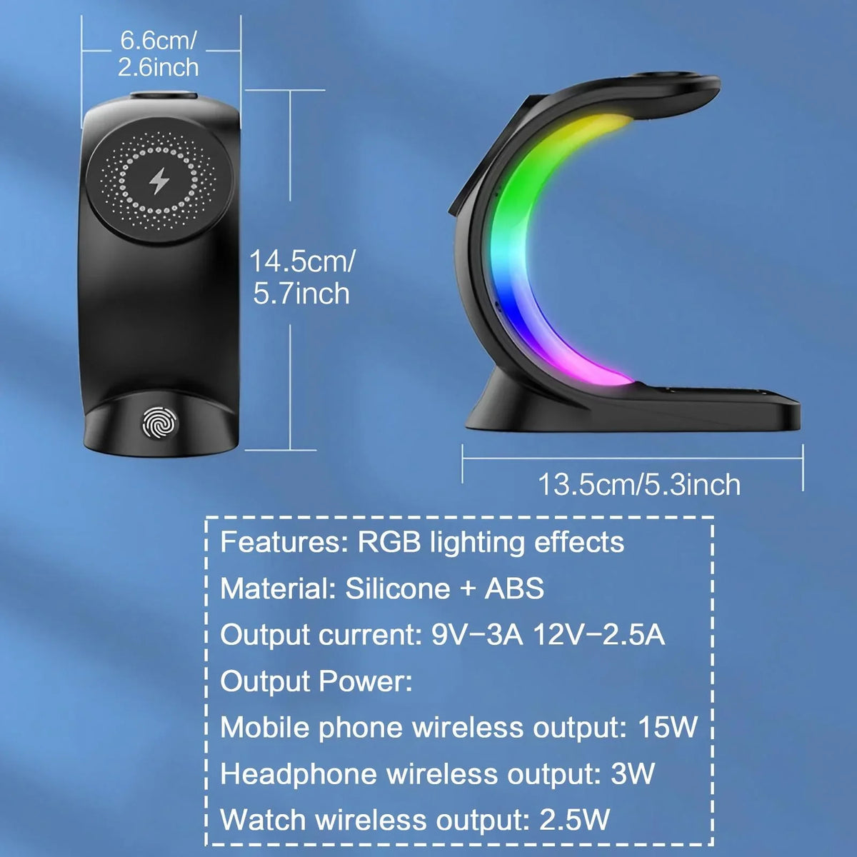 15W Fast Wireless Charger 3-in-1 Magnetic Stand 6-Color RGB Light Multi-Device Charging Station for Apple Devices iPhone AirPods Apple Watch Home Office Desk Bedside Table Organizer Gift Box Packing Travel Foldable