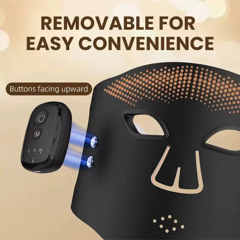 Silicone Red Light Facial Mask,Wireless Rechargeable 336 LED Chips 4‑Mode Type‑C Phototherapy Home Skin Care Beauty Device