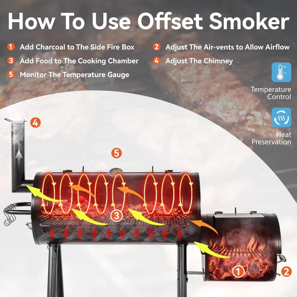 Offset Smoker Charcoal Grills with 37 Inch Cook Chamber, Barrel Smoker and Charcoal Grill Combo, 941 Sq. In. Space, Customized