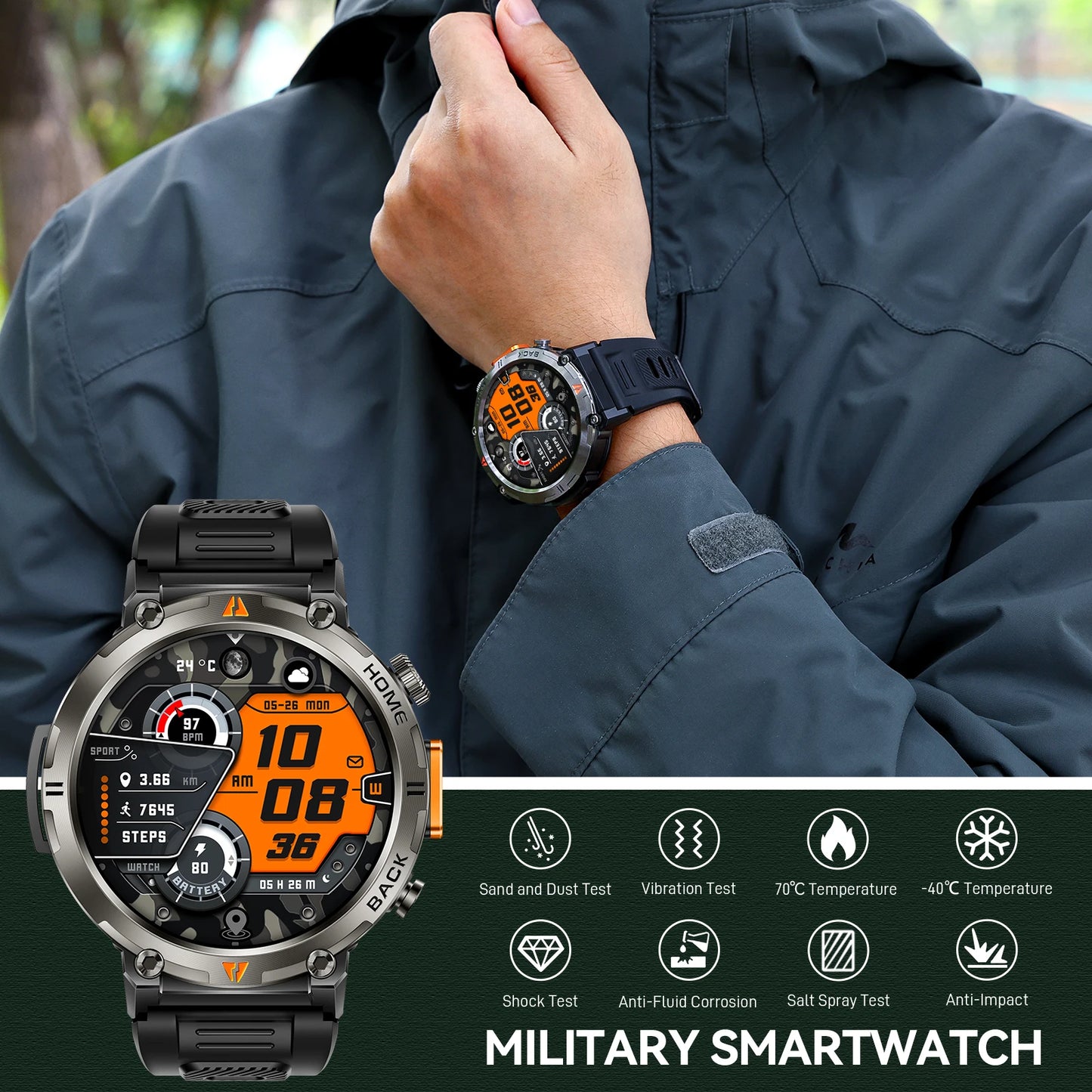 EIGIIS KE3 2025 New Bluetooth Call smartwatch for men Full Touch Screen With Health Monitor heart rate Flashlight Smart watch