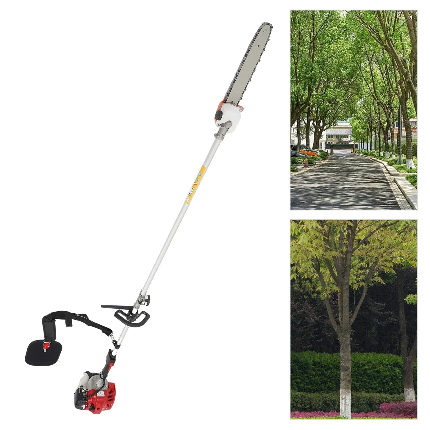 43CC Gas Powered Pole Saw 2-Stroke 1.25KW Gas Pruning Pole Saw Retractable Long Pole Tree Branch Pruner with Air-Cooled Engine