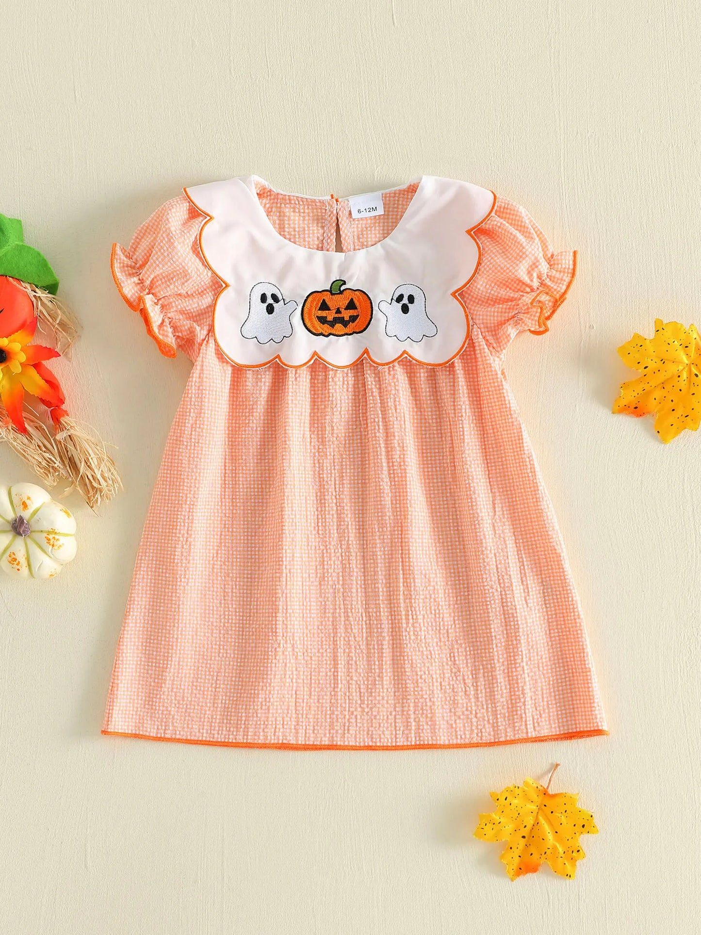 Infant Girls Halloween Costume Witch Hat Embroidered Round Neck Sleeveless Dress Baby Plaid Skirt Outfit Set