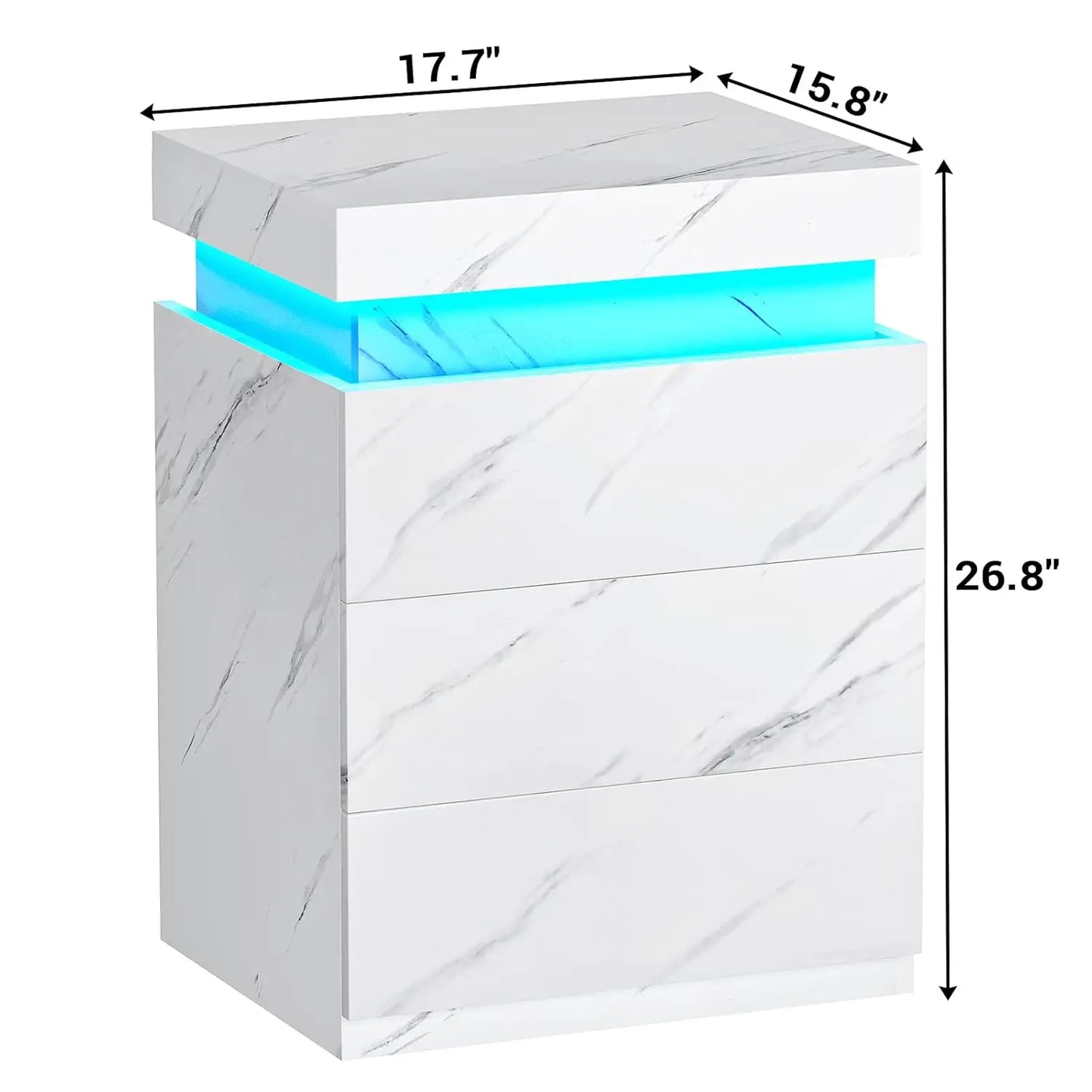 Nightstand Charging Station LED Lights Sliding Top Bedroom Bedside Table Drawers Modern End Side Table White Marble Customized