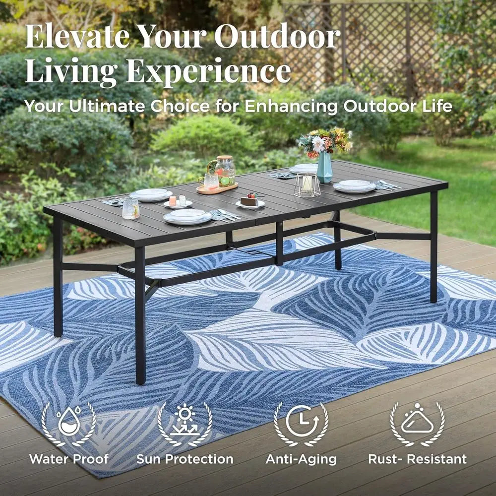 83 x 39 Metal Outdoor Patio Dining Table with Umbrella Hole, Weather-Resistant for Garden and Backyard