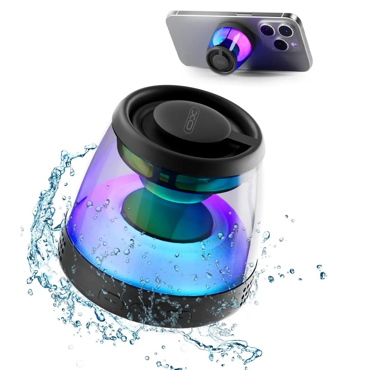 Magnetic Bluetooth Speaker, Portable Bluetooth Speaker with RGB Light, Waterproof Wireless Speaker, Phone Stand for iPhone 16/15/14/13/12 Series, Small Speaker for Shower, Outdoor, Birthday Gift