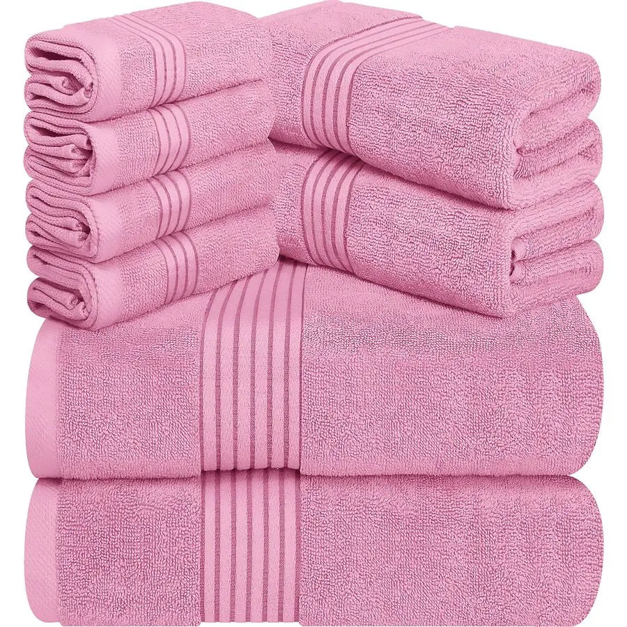 8 Piece Premium Towel Set, 2 Bath, 2 Hand, and 4 Washcloths, 100 Ring Spun Cotton, Highly Absorbent Towels for Bathroom, Sports,