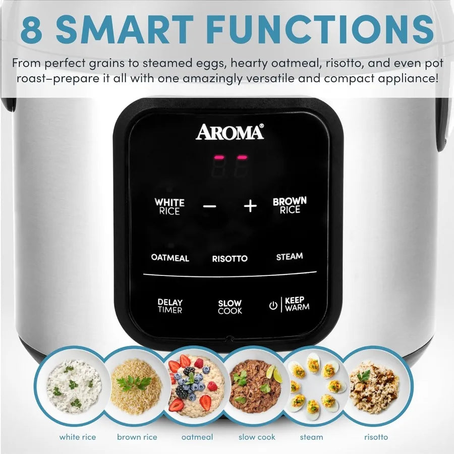 Digital Rice Cooker with 4-Cup Uncooked / 8-Cup (Cooked) Capacity Integrated Steamer Multicooker Functionality Slow Cooking Opt