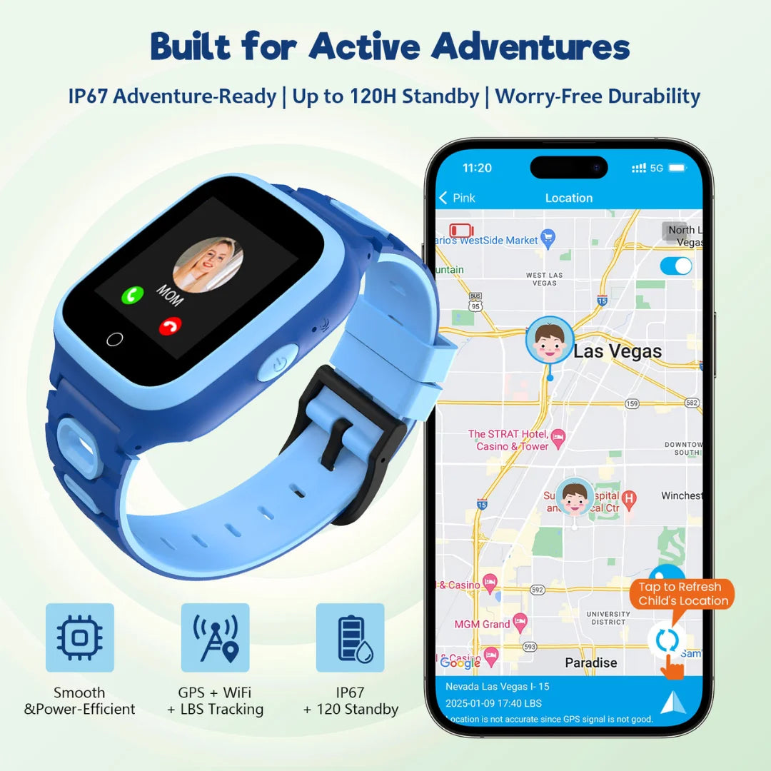 4G Smart Watch for Kids, GPS Location Video Call Voice Chat Waterproof Kids Watch with SIM Card with 30-Day Free Unlimited Plan Best Gift for Child