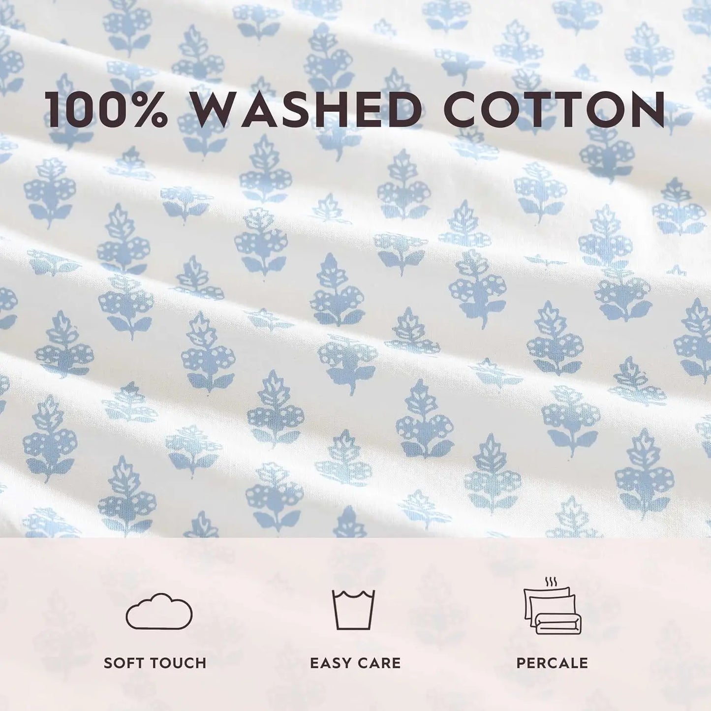 King Cotton Percale Sheet Set, Deep Pocket, Lightweight for Year-Round Comfort with Matching Pillowcases in Francesca Blue