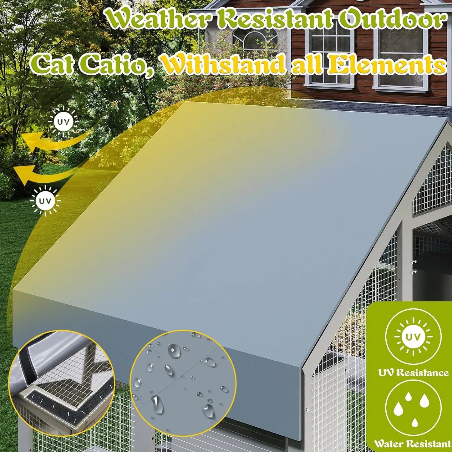 71" H Catio Outdoor Cat Enclosure for Multiple Cats Large Wooden Walk in Cats House Outside Weatherproof Roof,Attached to