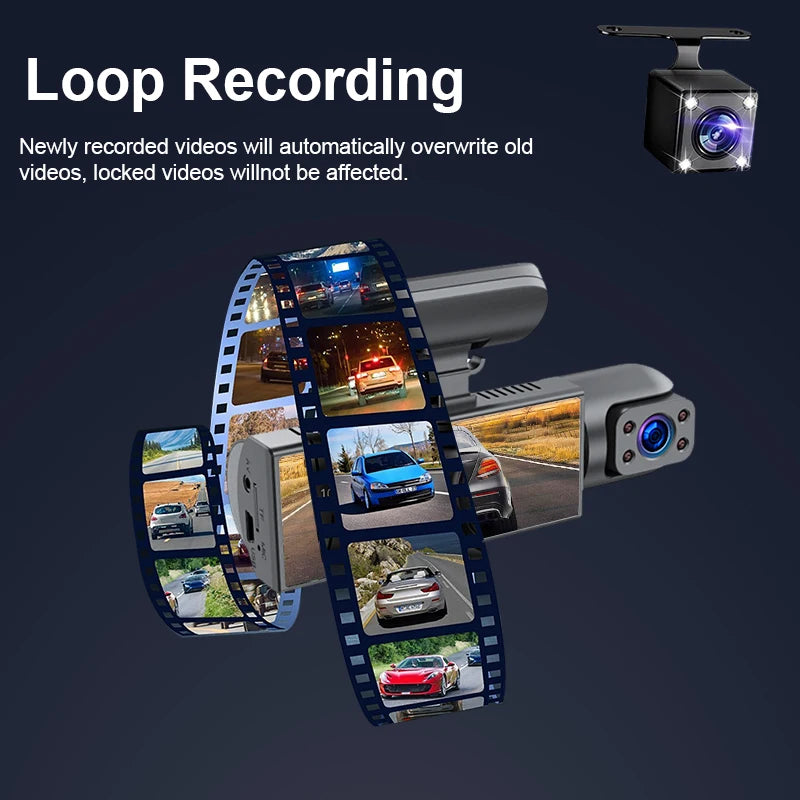 ZNLYRION  Full HD 1080P Car Dashcam Front+Interior+Rear Camera 130° Wide Angle Night Vision G-Sensor Parking Monitor Car Driving Recorder