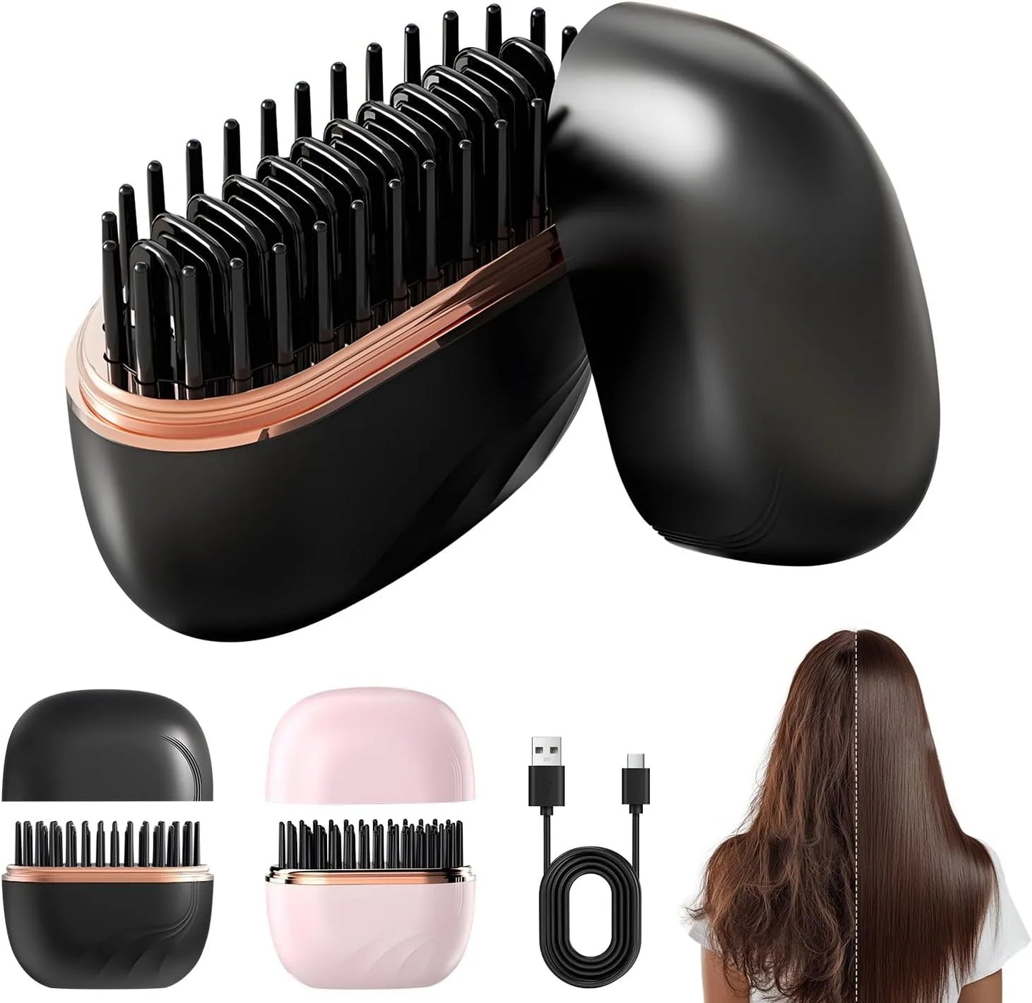 Mini Rechargeable Hair Straightener Brush 3 Speed Temperature Control Anti Scald Portable Travel Hair Styling Tool