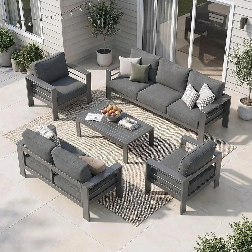 All-Weather Oversized Metal Patio Furniture Set with Deep Seating and Wide Armrests, Gray