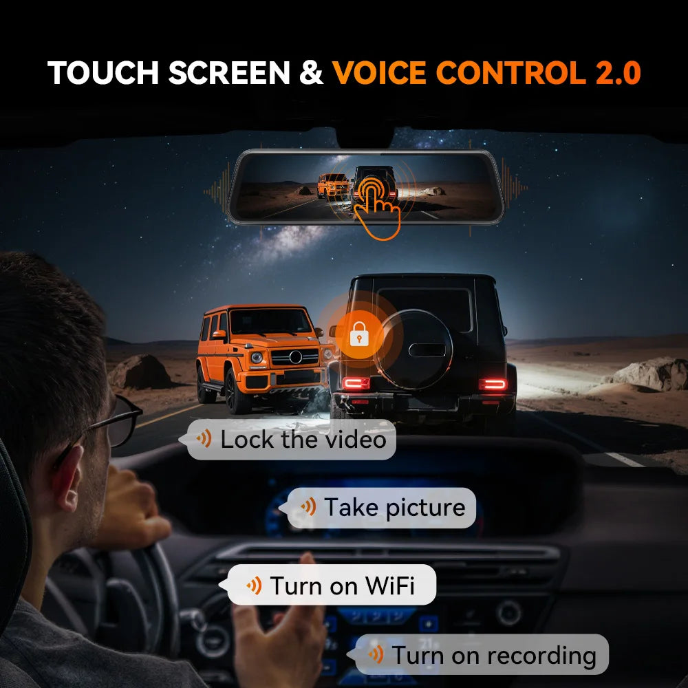 WOLFBOX M40 Dash Cam 4K+1080P With Voice Control ADAS Built in 5GHZ WI-FI and GPS Video Recorder Front and Rear Dash Camera