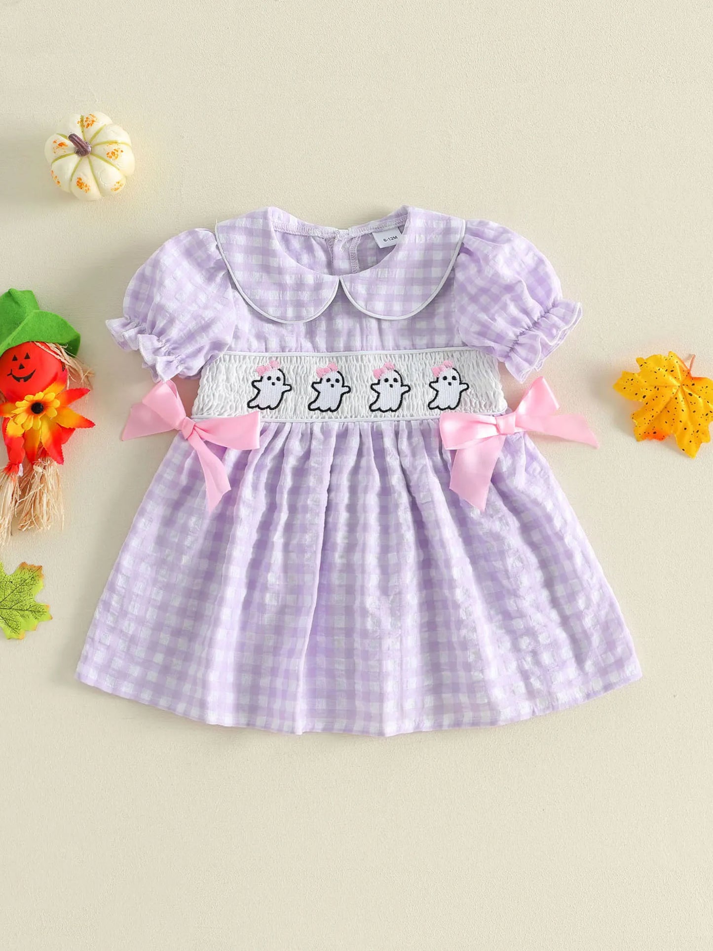 Toddler Halloween Costume Short Sleeve Pumpkin Embroidery Dress Baby Girl Ghost Print A-Line Dress Casual Party Dress for Kids
