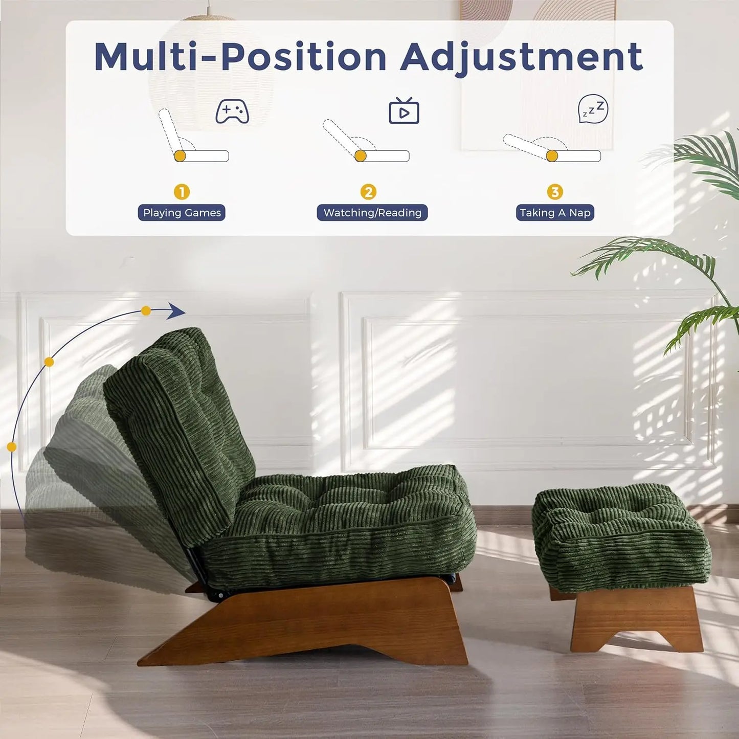 MAXYOYO Accent Chair with Ottoman Adjustable Backrest, Tufted Living Room Chair Upholstered Lounge Chair with Footrest Set, Mode