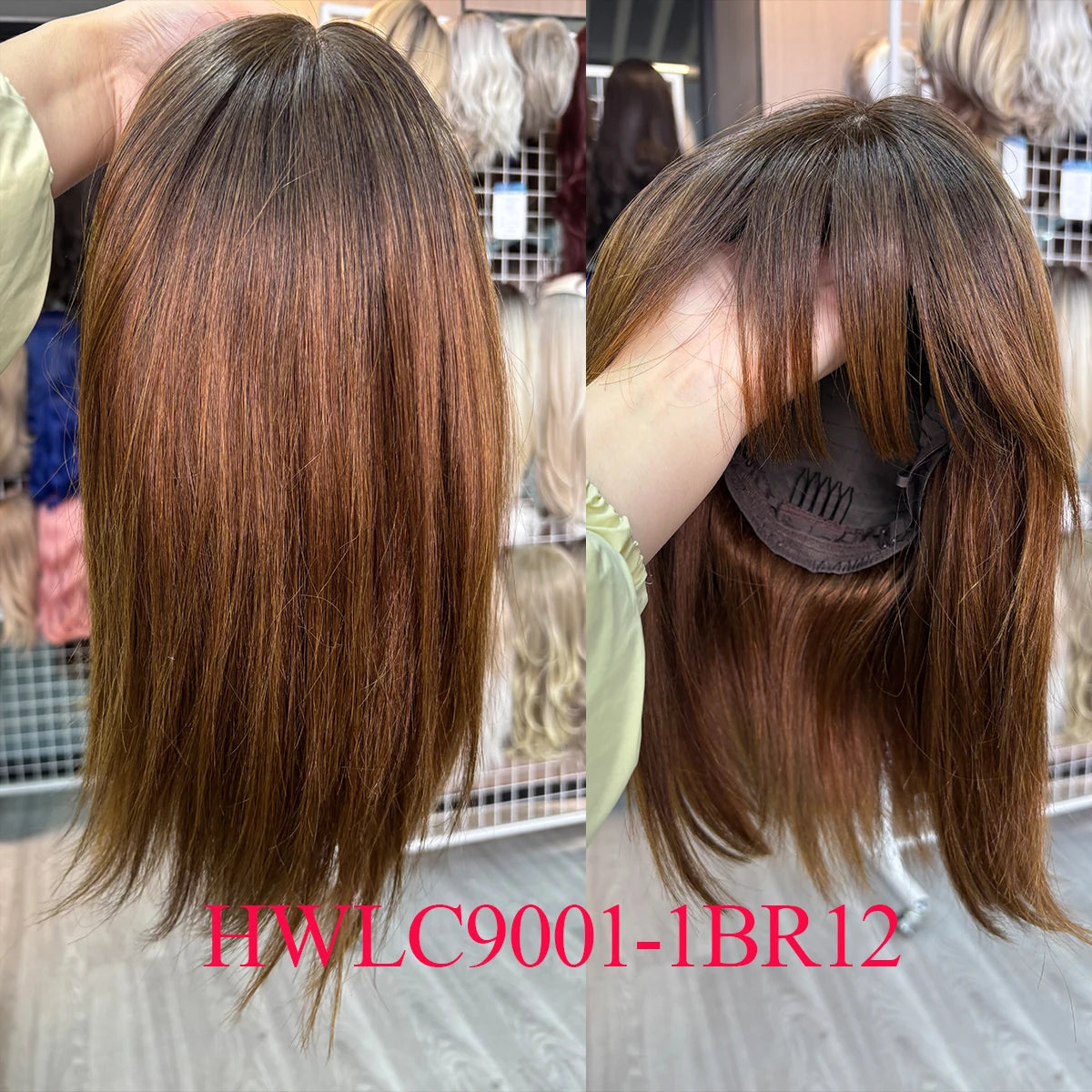 12 Inch Ombre Brown Wigs Human Hair for Women Short Straight Remy Human Hair Wigs With Bangs Brown Natural Hair Real Human Hair