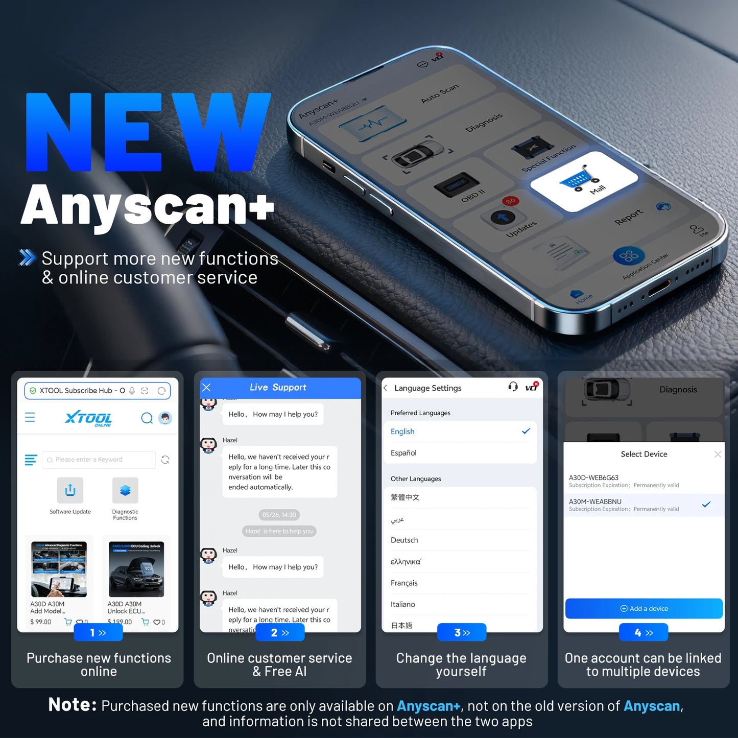 XTOOL Anyscan A30M Bluetooth OBD2 Scanner Car Diagnostic Tools 26+ Reset Service Code Reader CANFD Protocol Lifetime Free Update