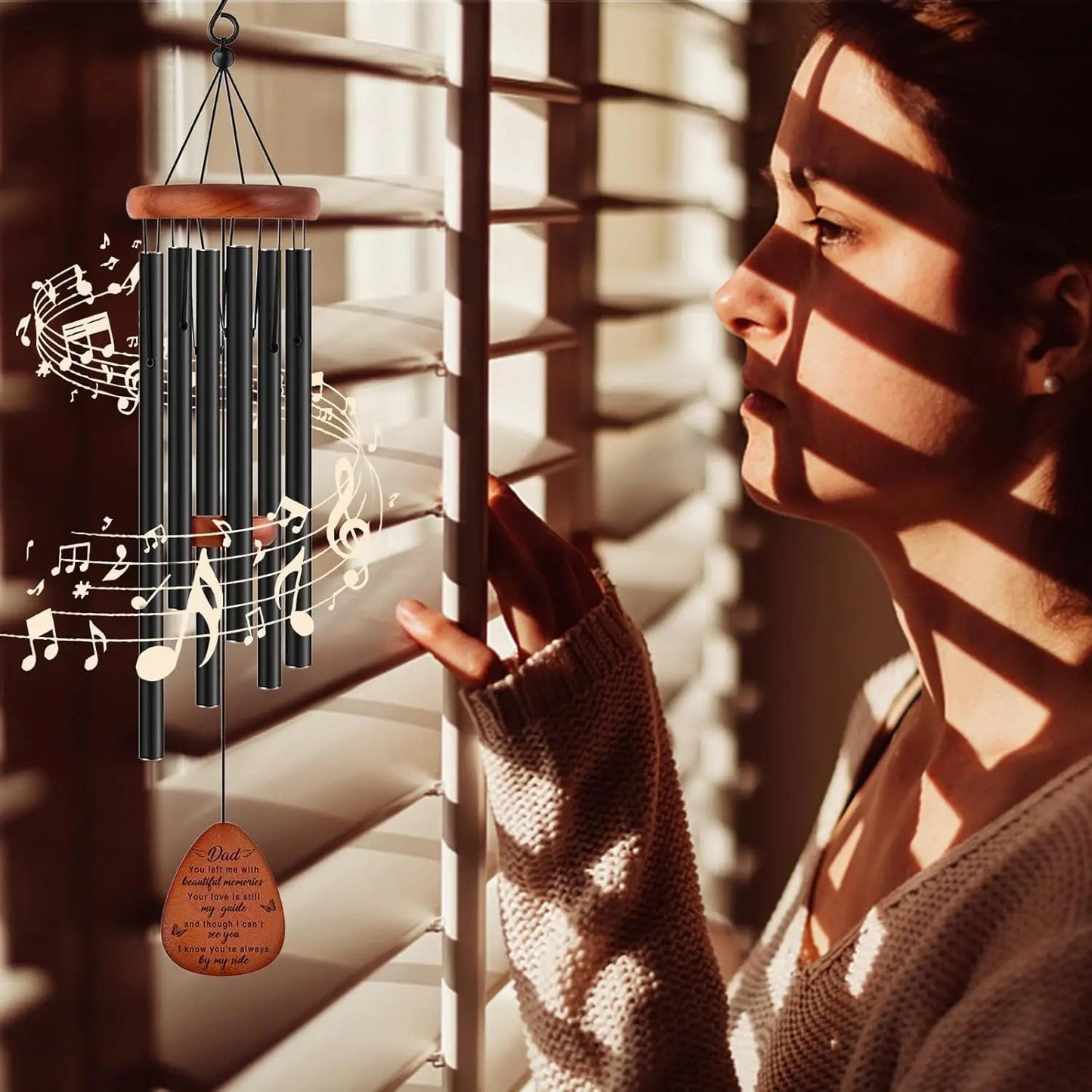 Memorial Wind Chimes for Dad, 25'' Outdoor Garden Decor with Soothing Melodic Tones and Mute Option